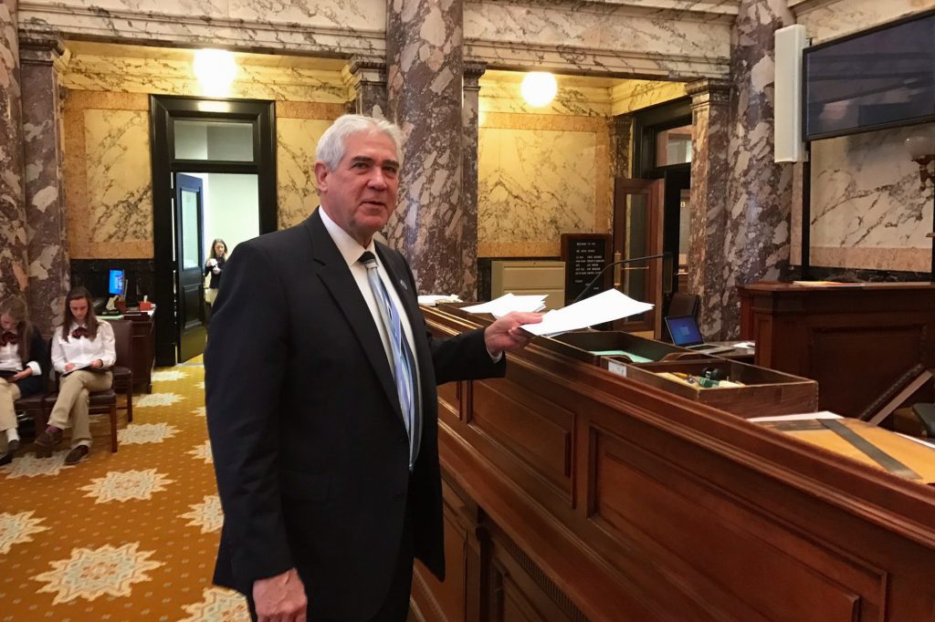 A photo of Mississippi Sen. Kevin Blackwell dropping a bill off on the Senate floor