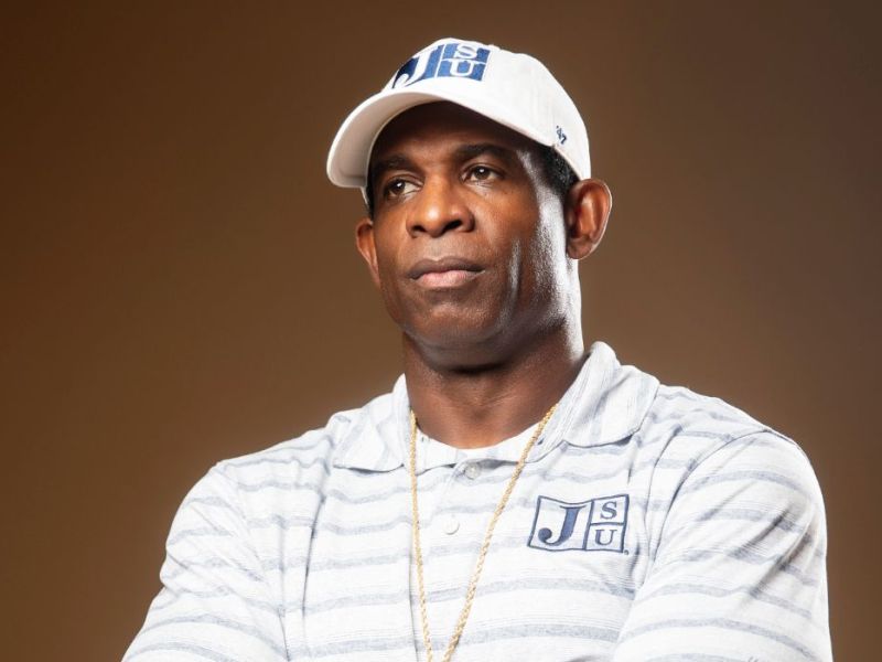a headshot of Deion Sanders in JSU outfit