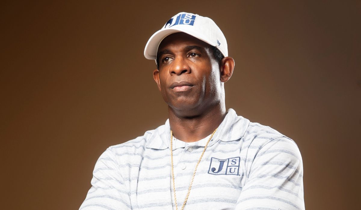 a headshot of Deion Sanders in JSU outfit
