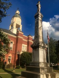 Confederate status on the courthouse lawn in Lexington, Miss.