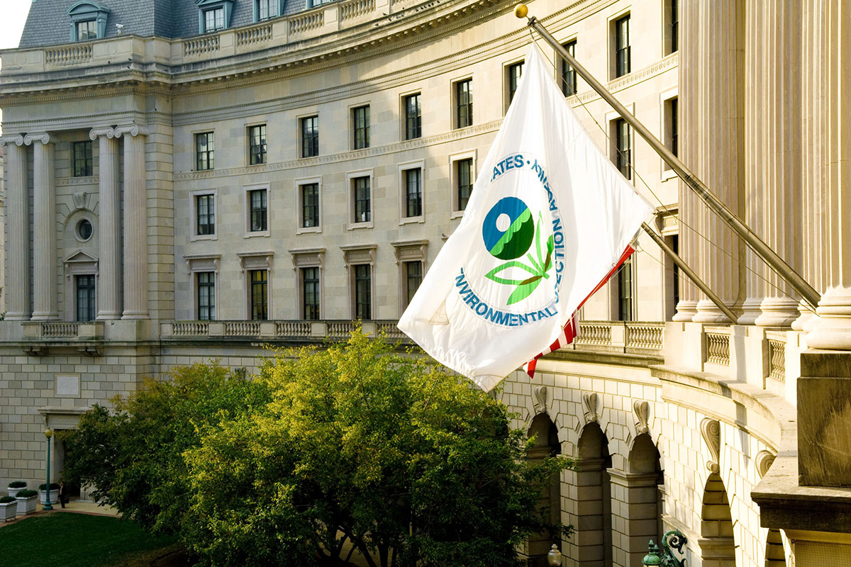 The Environmental Protection Agency building with a flag outside