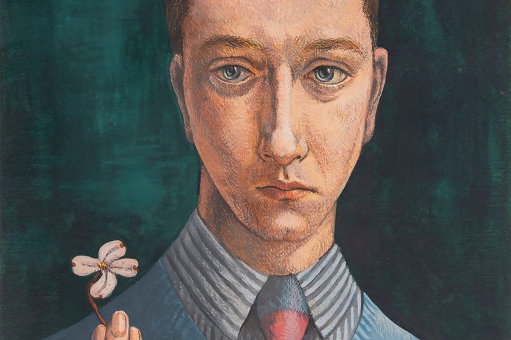 Andrew Bucci self portrait with dogwood flower 1949