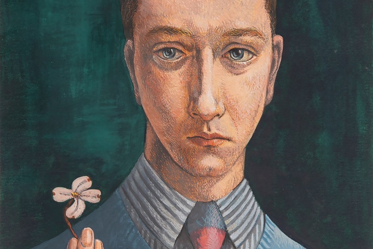 Andrew Bucci self portrait with dogwood flower 1949