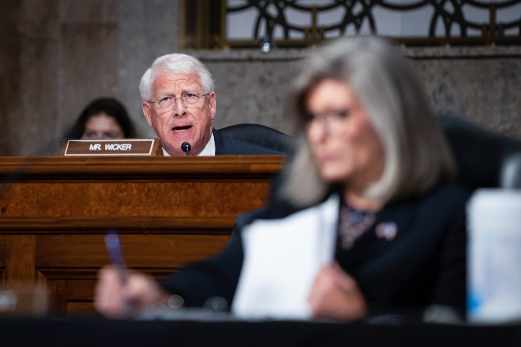 a photo of senator Wicker in a committee meeting