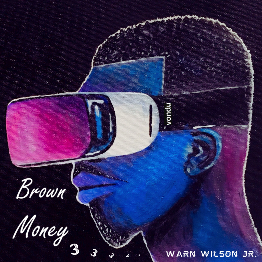 Brown Money with an illustration of a man wearing a VR headset