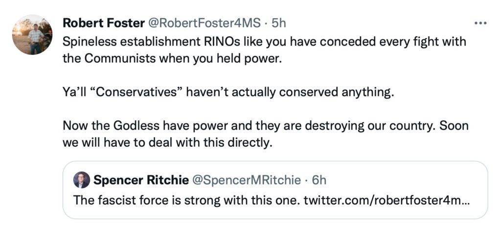 screen cap shows Spencer Ritchie tweeting: The fascist force is strong with this one.