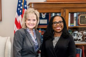 a photo of Cindy Hyde-Smith standing with Ketanji Brown Jackson smiling