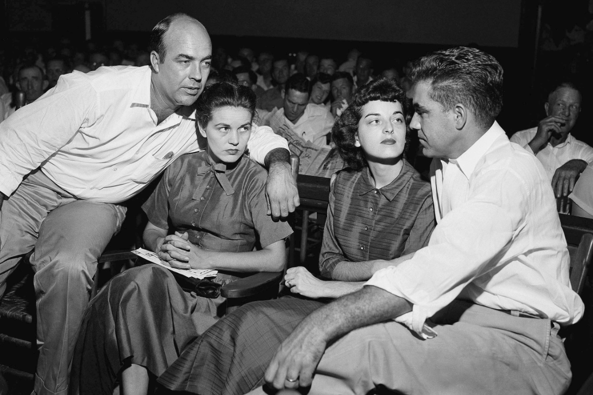 Black and white photo of J.W. Milam and Roy and Carolyn Bryant (Emmett Till)