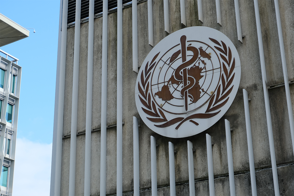 The logo of the World Health Organization on the groups headquarters in Geneva, Switzerland.