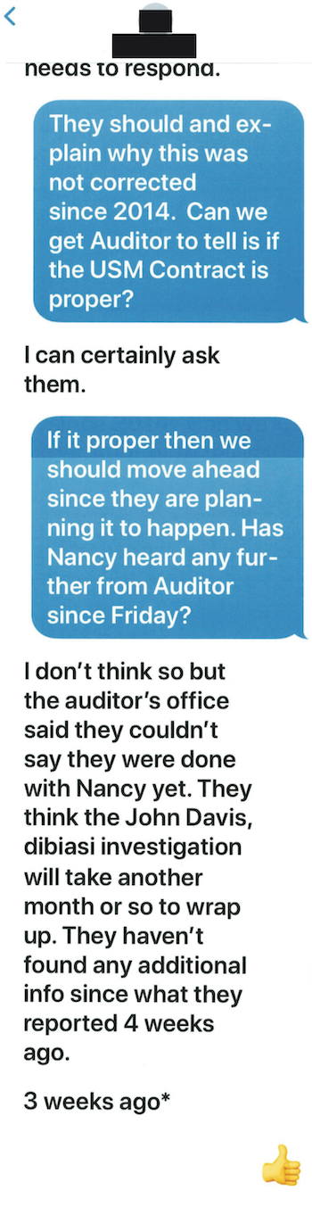 screenshot of a text message between Phil Bryant and a staff attorney
