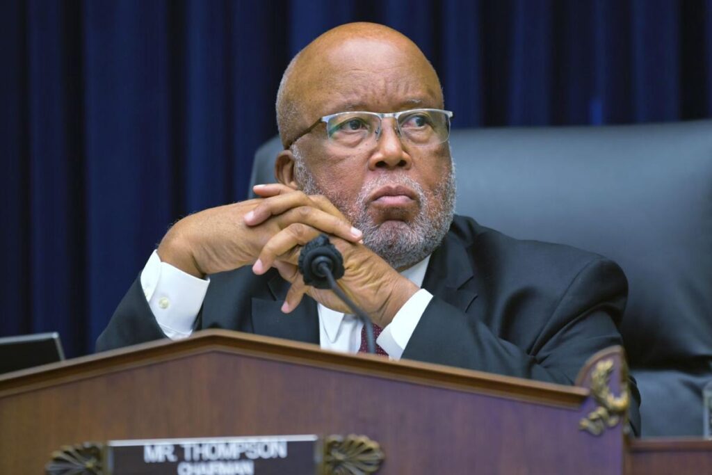 a photo of Rep. Bennie Thompson sitting in his chair at a committee hearing