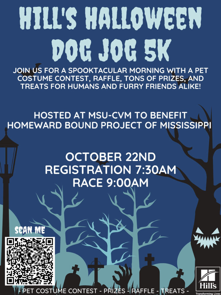 A blue and black poster for Hills Halloween Dog Jog