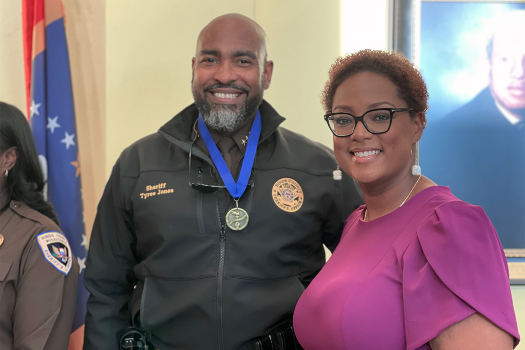 Hinds County Sheriff Tyree Jones poses with Hinds County Youth Court Judge Carlyn Hicks