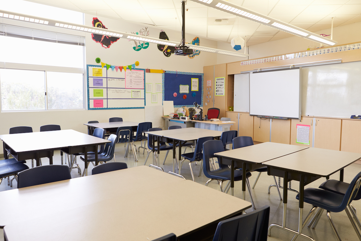 empty classroom with desks (accountability grades)