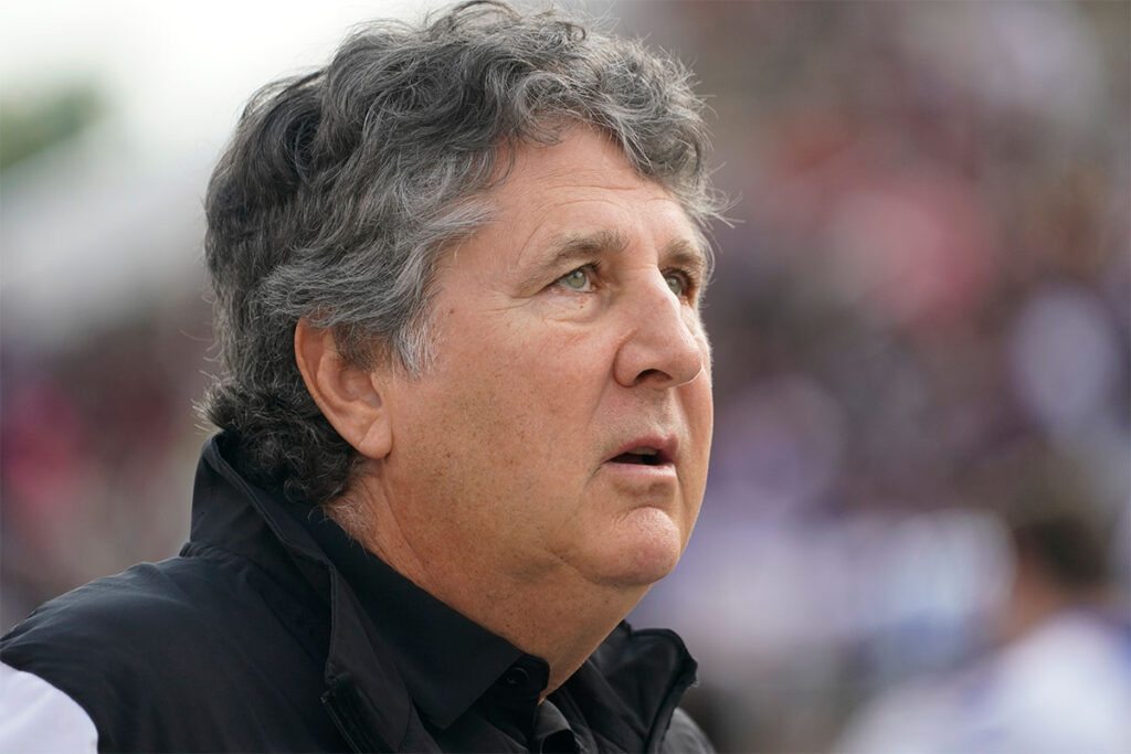 Close up of Coach Mike Leach at a Mississippi State football game