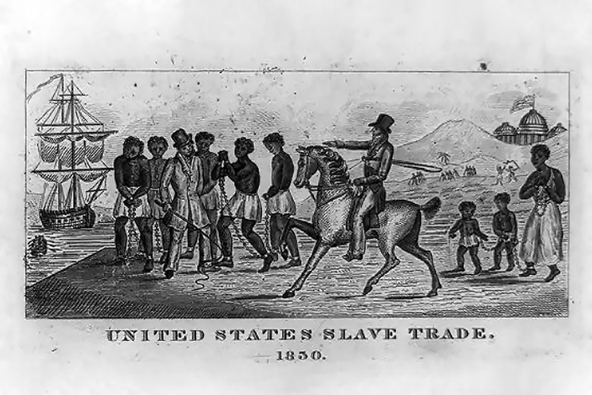 Black and white engraving showing the United States Slave Trade