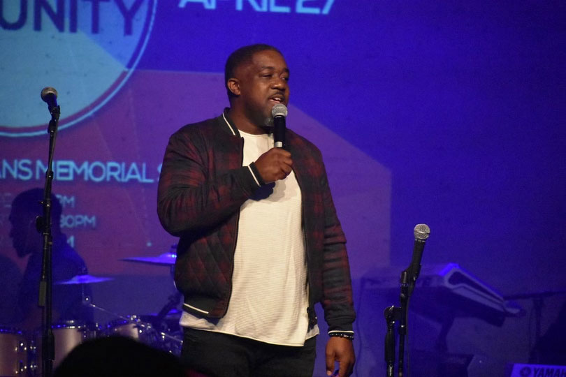 Donavon Thigpen speaks at the Embrace Multiethnic Church Conference that he co-founded with Matt McGue. (arts academy)
