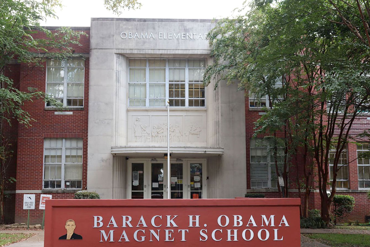 The front exterior of Barack H. Obama Magnet School