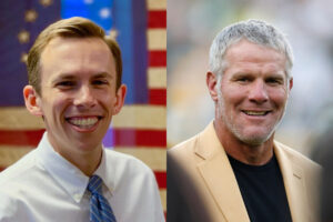 Side by Side of Mississippi State Auditor Shad White and retired football player Brett Favre