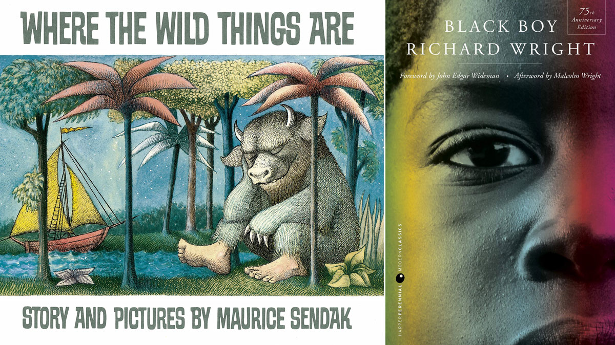 Book covers for Where the Wild Things Are and Black Boy