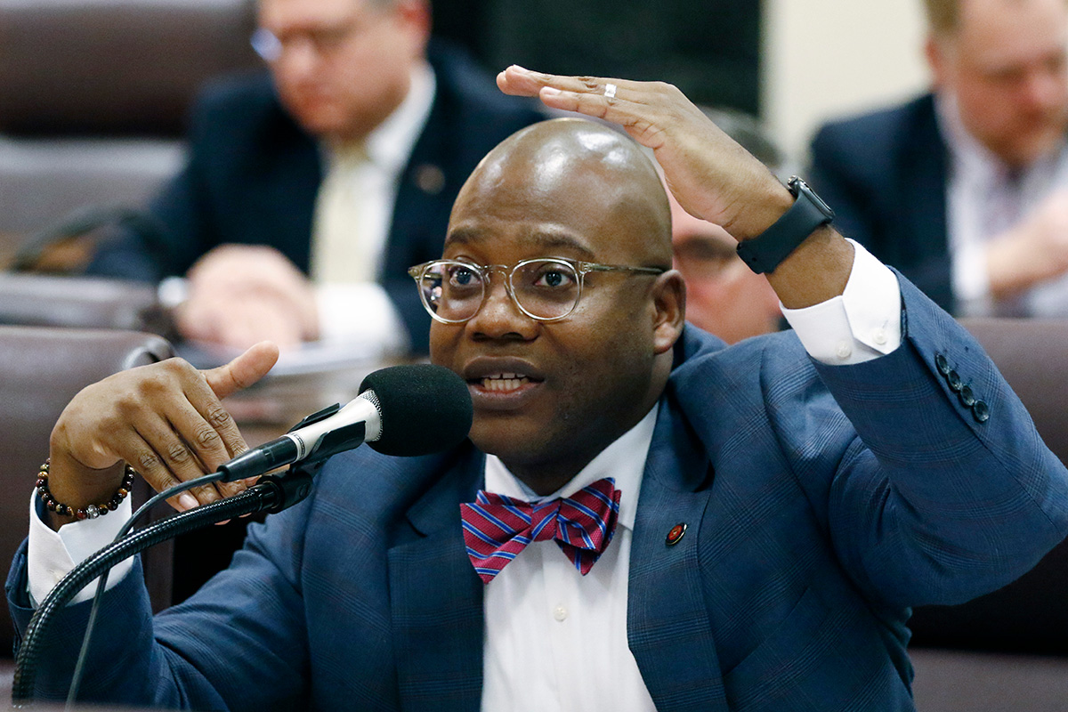 Sen. Derrick Simmons, D-Greenville, asking a question in the Senate
