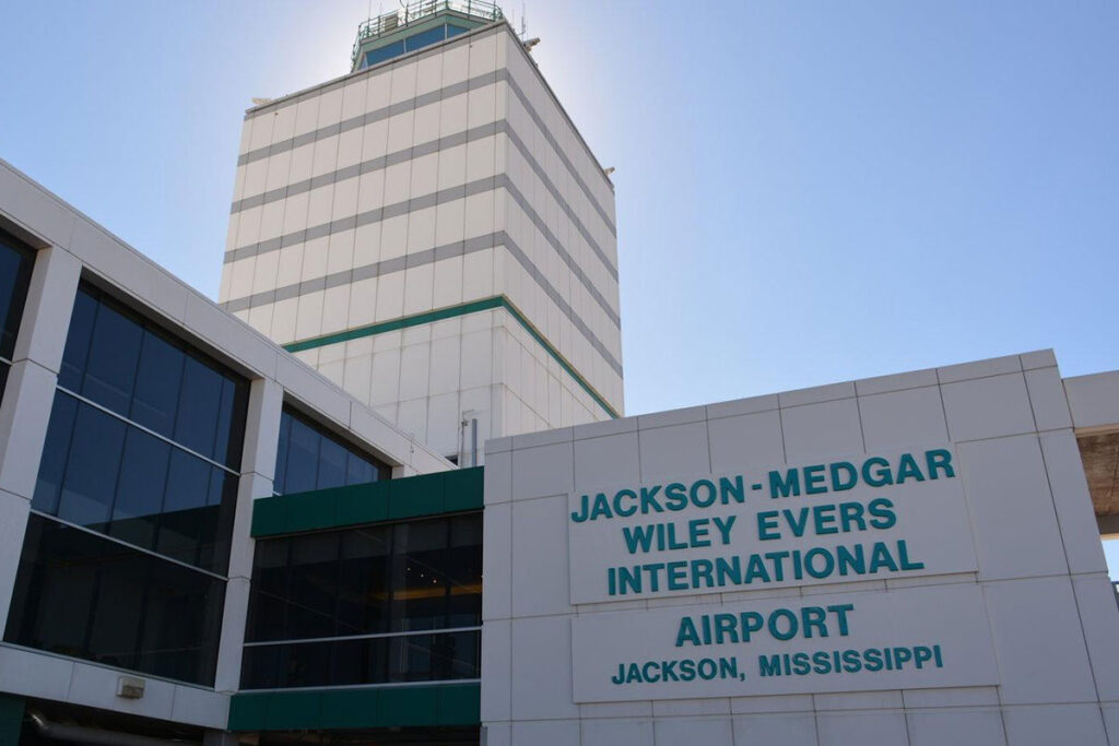 The exterior building of the Jackson - Medgar Wiley Evers International Airport