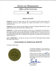 a screenshot of the Confederate Heritage Month proclamation
