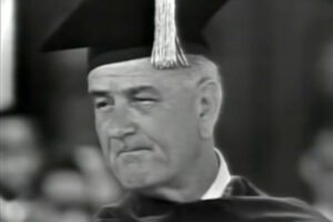 President Lyndon Johnson in cap and gown