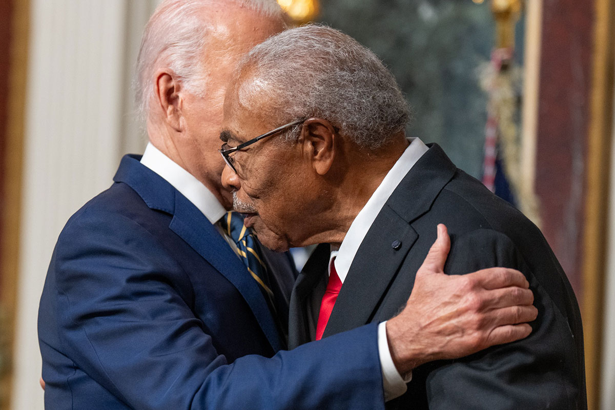 President Biden embracing Reverent Wheeler Parker Jr