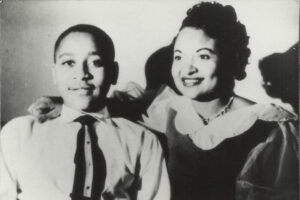 Black and white photo of Emmett Till and his mother Mamie Till