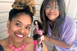 LaWanda and her daughter Natalie pose with their Barbies