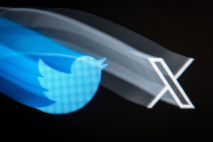 The blue bird twitter logo and the new X logo