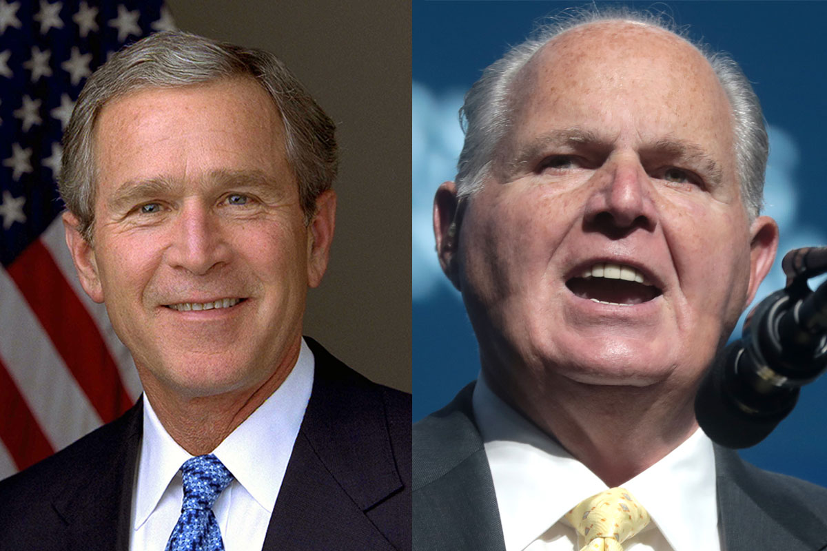 George W. Bush and Rush Limbaugh in a side by side composite