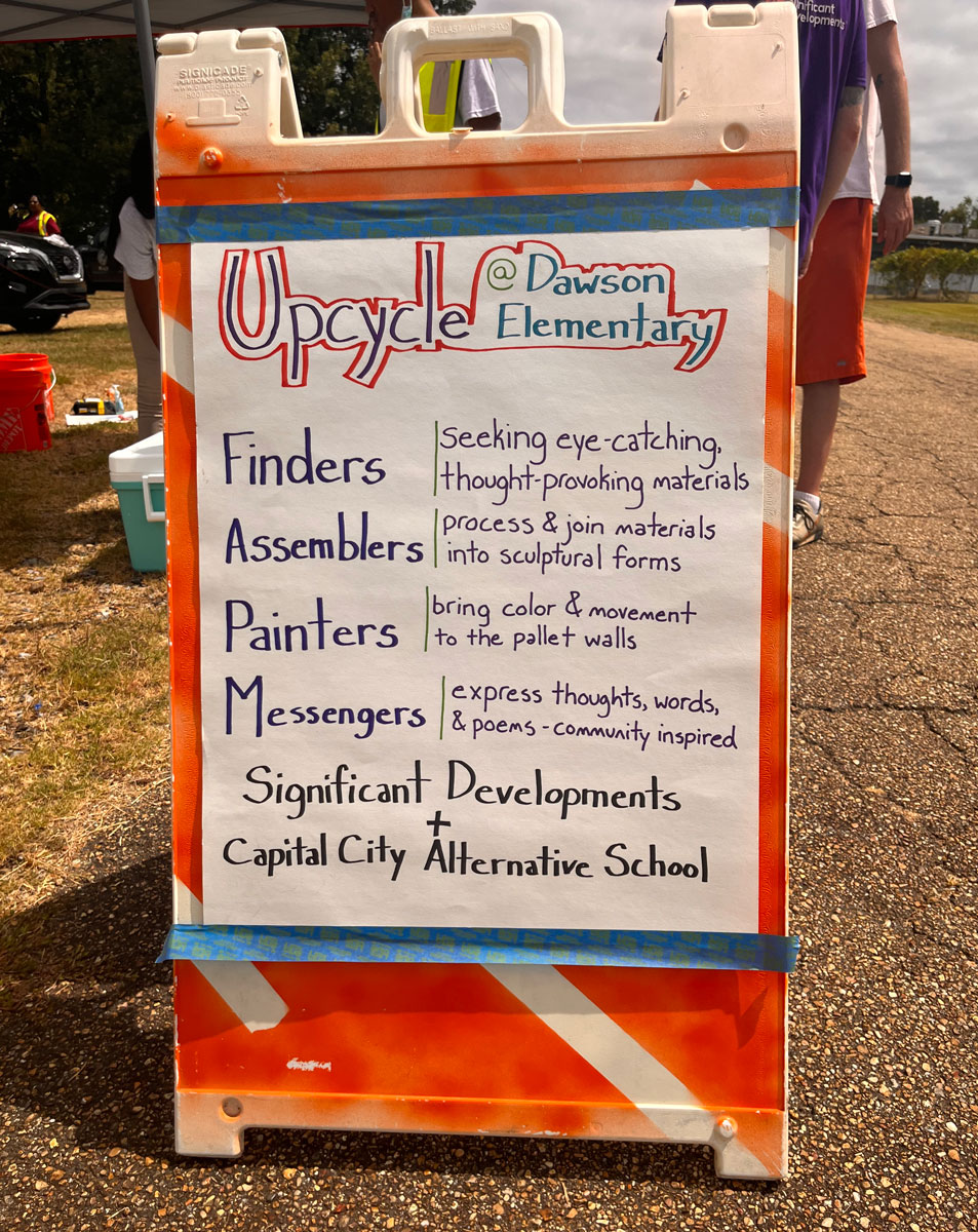 A hand written sign showing Upcycle at Dawson Elementary rules