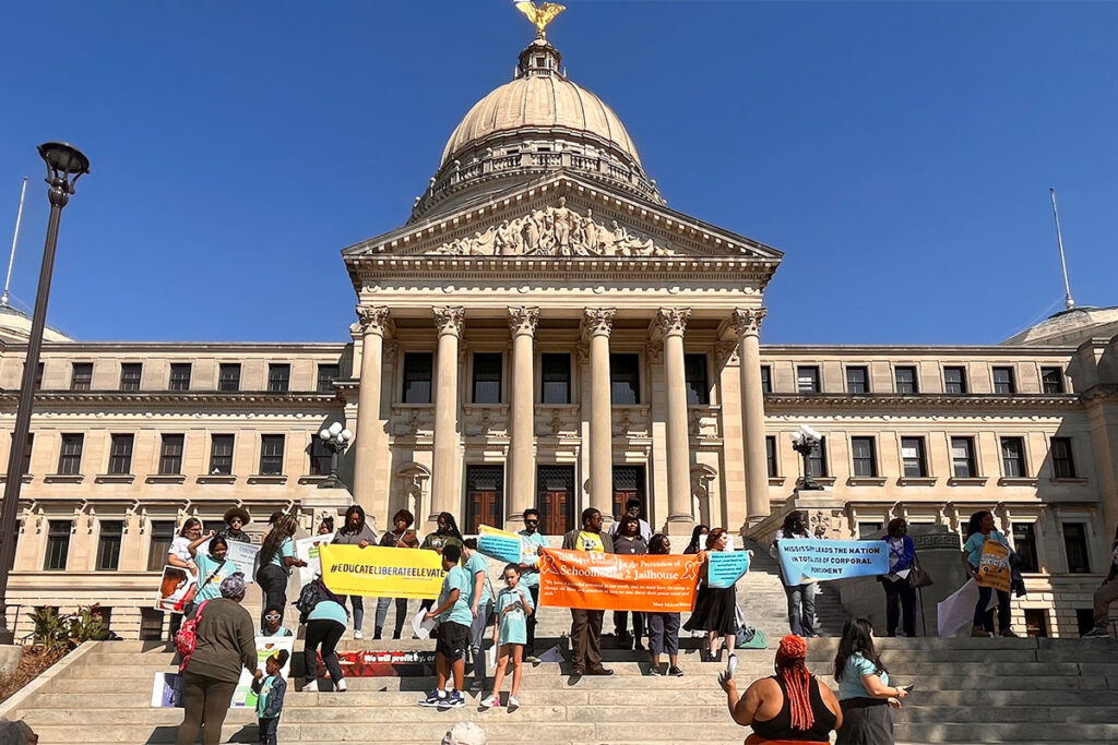 Members of the Mississippi Coalition to End Corporal Punishment and ‘Dignity in Schools’ rallied on the steps of the Mississippi State Capitol