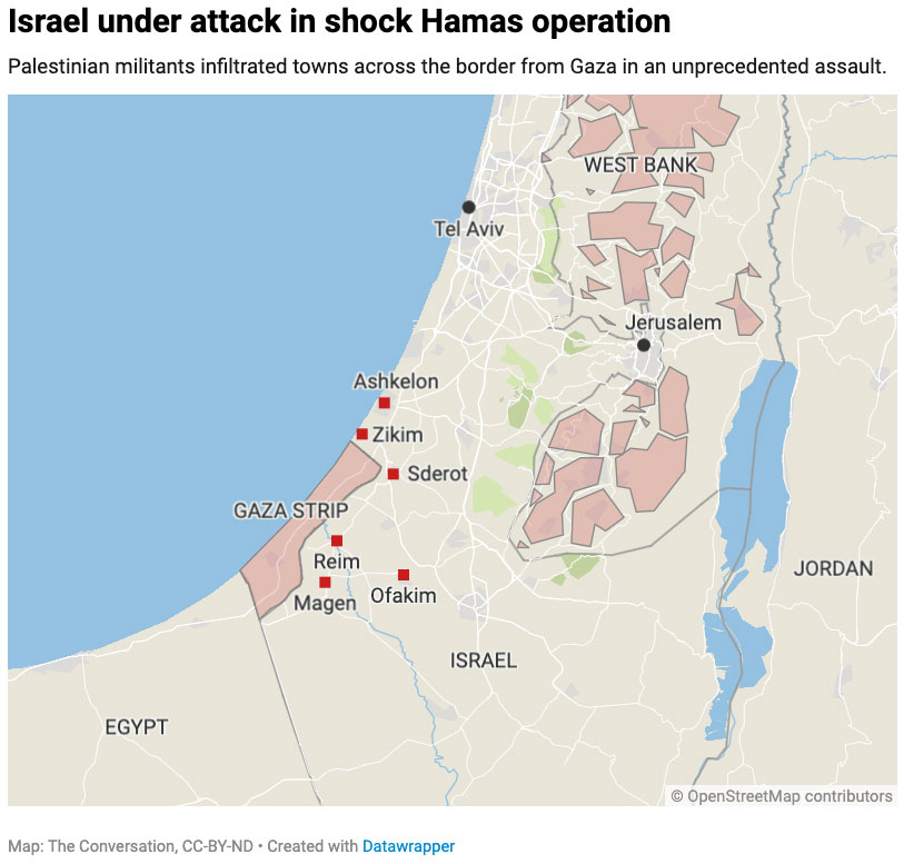 Map of Israel under attack in shock Hamas operation