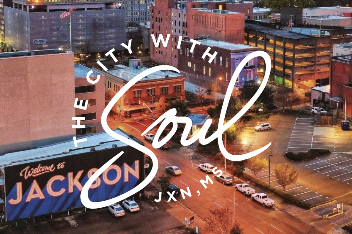 Aerial view of downtown Jackson, Miss. The City With Soul (Jackson)