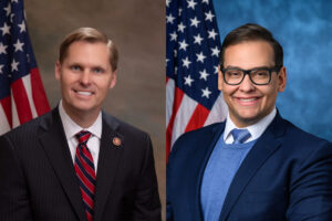 Official portraits of U.S. Representative Michael Guest and U.S. Representative George Santos