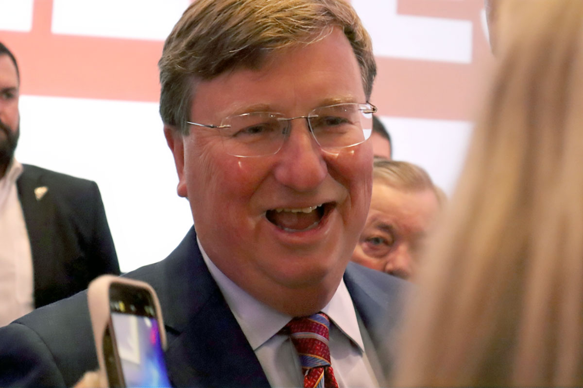 Governor Tate Reeves speaking at his campaign party