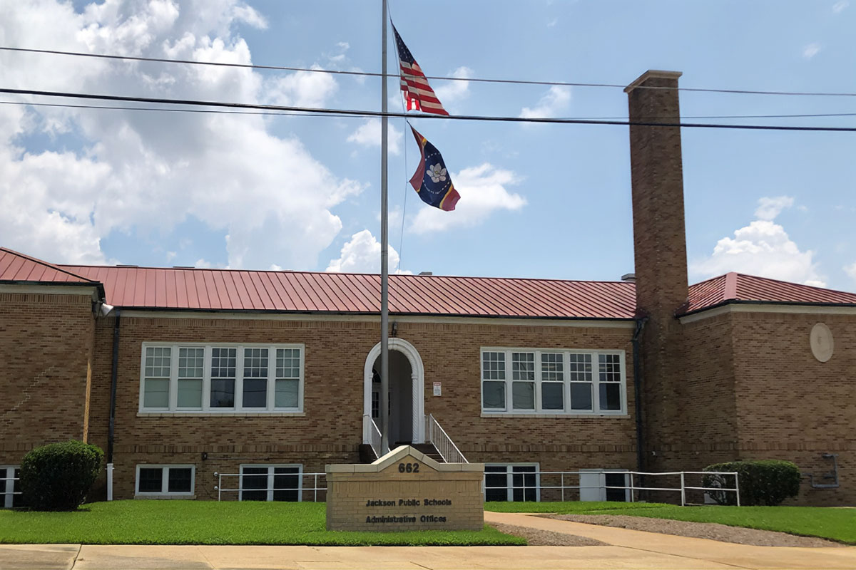 The exterior view of a brick building with a sign that reads Jackson Public Schools Administrative Offices