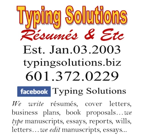 Typing Solutions Resumes & Etc ad