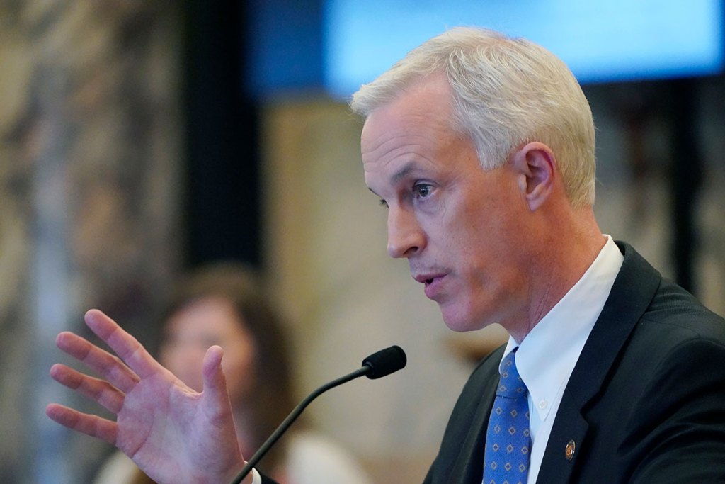 State Sen. David Blount speaks at a mic