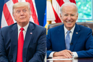 Side by side photos of presidents Trump and Biden