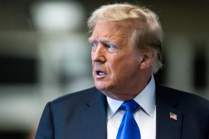 A closeup of Donald Trump looking to the left