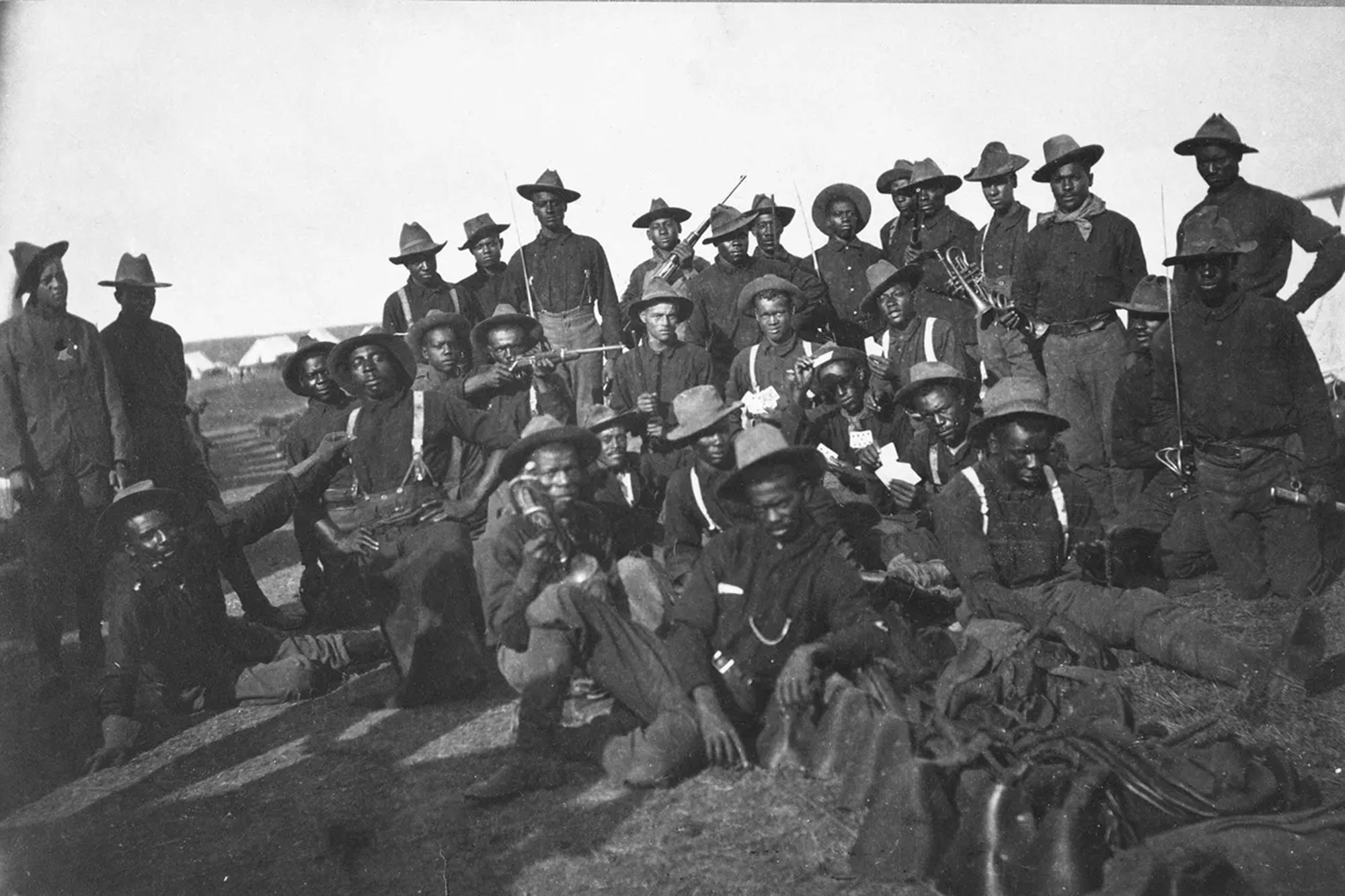 Buffalo Soldiers posing for a picture at Camp Wikoff after returning from Cuba during the Spanish-American War.