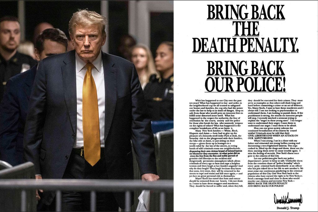 An ad with the headline "Bring Back the Death Penalty. Bring Back Our Police!" and signed at the bottom by Donald J. Trump