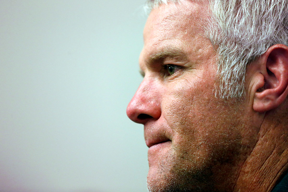 Closeup of NFL quarterback Brett Favre