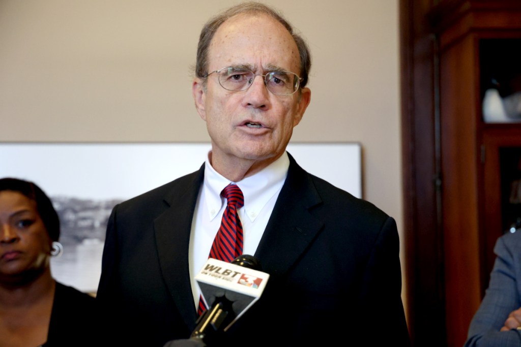 Lt. Gov. Delbert Hosemann, speaking to the press in his office