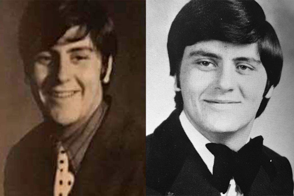 Side by side yearbook photos of a young teen, one is sepia tone and other is in black and white