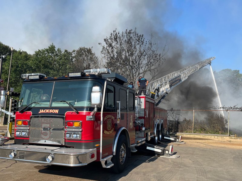 Fire truck working in Jackson, Mississippi.